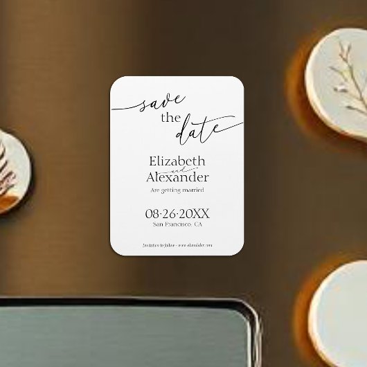 Minimaal zwart-witscript Fancy De datum opslaan Magneet