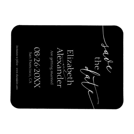 Minimaal zwart-witscript Fancy De datum opslaan Magneet (Horizontaal)