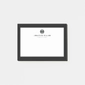 Minimaal zwart, zilver geborsteld metalen monogram post-it® notes (Voorkant)