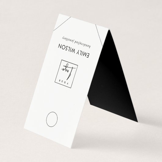 Minimaal zwart zwart zwart Ketting met witte hangi Visitekaartje (Voorkant)