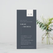 MINIMAAL ZWARTE EN WITTE MONOGRAM VERLOVING INVITE BEDANKKAART (Staand voorkant)