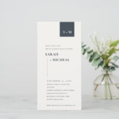 MINIMAAL ZWARTE EN WITTE MONOGRAM VERLOVING INVITE BEDANKKAART (Staand voorkant)