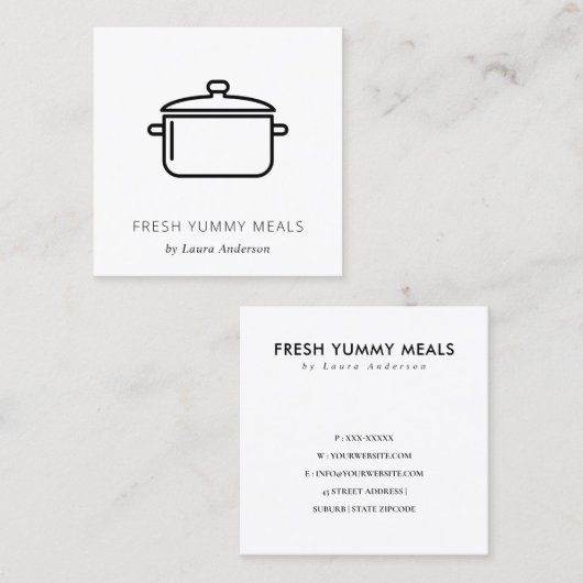 MINIMAAL ZWARTE EN WITTE POT MEAL CHEF CATERING VIERKANTE VISITEKAARTJE (Voorkant / Achterkant)
