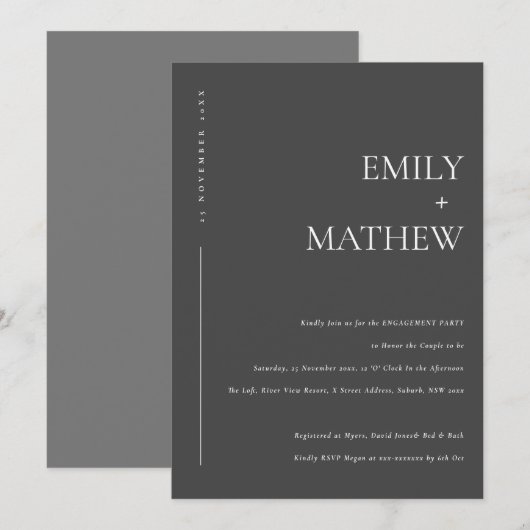 MINIMAAL ZWARTE EN WITTE TYPOGRAFIE VERLOVING KAART (Voorkant / Achterkant)