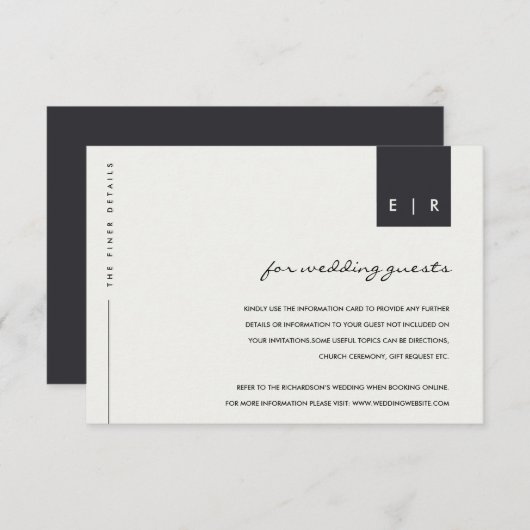 MINIMAAL ZWARTE EN WITTE TYPOGRAFIE WEDINGGEGEVENS INFORMATIEKAARTJE (Voorkant / Achterkant)