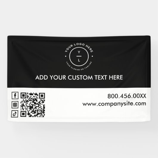 Minimaal zwarte witte Logo sociale media-event vin Spandoek (Horizontaal)