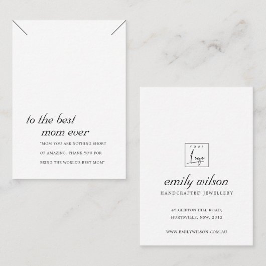 MINIMAAL ZWARTE WITTE MOM GIFT-KETTING DISPLAATS K PLAATSKAARTJE (Voorkant / Achterkant)