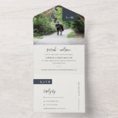 MINIMAAL ZWARTE WITTE MONOGRAM WEDING FOTO ALL IN ONE UITNODIGING (Binnen)