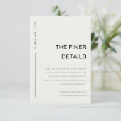 MINIMAAL ZWARTE WITTE WITE TYPOGRAFIE WEDDING DETA INFORMATIEKAARTJE (Staand voorkant)