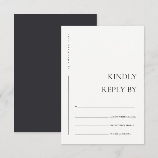 MINIMAAL ZWARTE WITTE WITTE TYPOGRAFIE WEDDING RSV INFORMATIEKAARTJE (Voorkant / Achterkant)