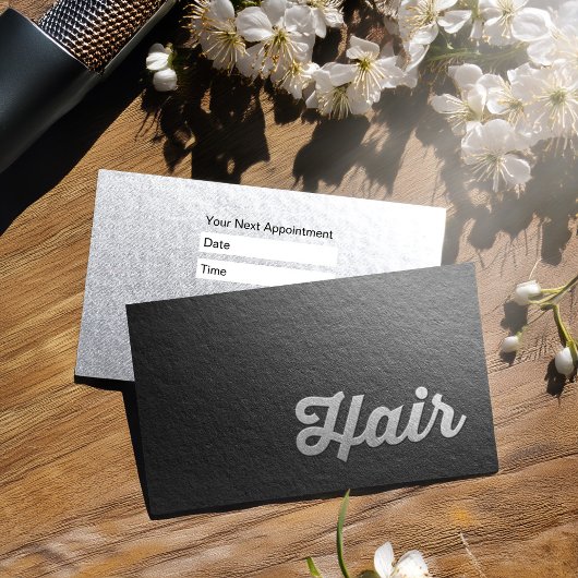 Minimaal zwarte & zilverreliëflijst voor teksthaar afsprakenkaartje