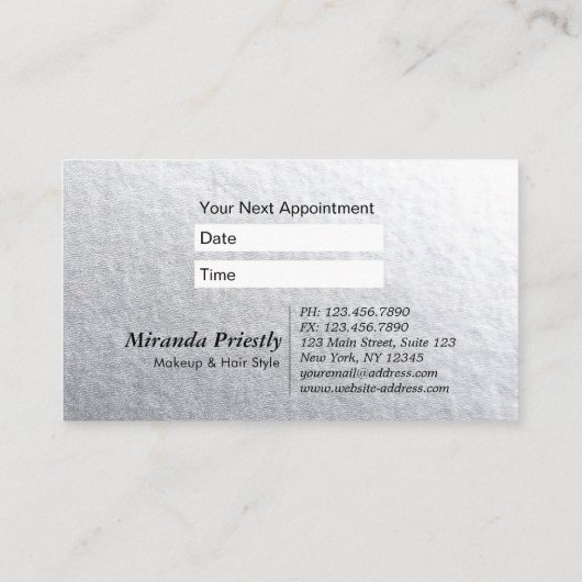 Minimaal zwarte & zilverreliëflijst voor teksthaar afsprakenkaartje (Achterkant)