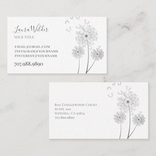 MinimaIist Delicate Illustrated Wind Blown Flower Visitekaartje (Voorkant / Achterkant)