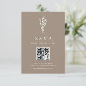 Minimailist Bloemenboeket Taupe QR Code Bruiloft RSVP Kaartje (Staand voorkant)