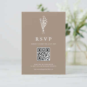 Minimailist Bloemenboeket Taupe QR Code Bruiloft RSVP Kaartje