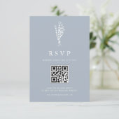Minimailist Boeket Stoffig Blauw QR Code Huwelijk RSVP Kaartje (Staand voorkant)
