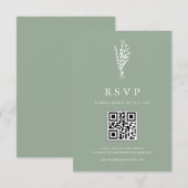 Minimailist Botanicals Sage Green QR Code Wedding RSVP Kaartje (Voorkant / Achterkant)