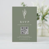 Minimailist Bouquet Taupe Green QR Code Huwelijk RSVP Kaartje (Staand voorkant)