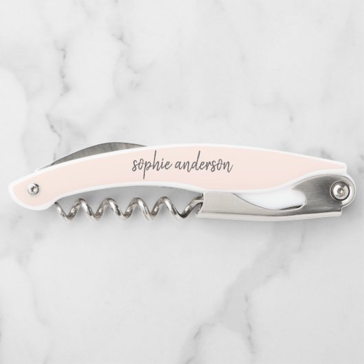 Minimaist Modern | Blush roze bruidsnaam Kurkentrekker (Achterkant)