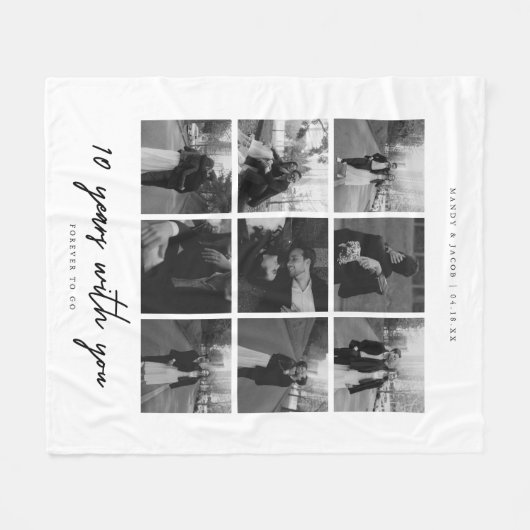 Minimal 10-Year Anniversary Wedding Photo Collage Fleece Deken (Voorkant (Horizontaal))