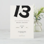 Minimal 13th Birthday Invitation: Bold Typography Kaart (Staand voorkant)