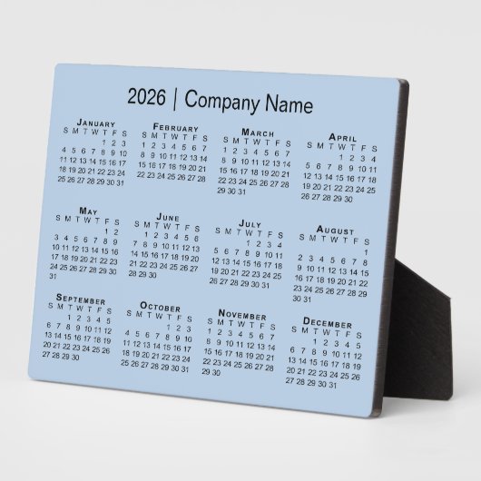 Minimal 2026 Kalender Bedrijfsnaam Light Blue Desk Fotoplaat (Zijkant)