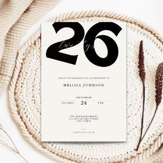 Minimal 26th Birthday Invitation - Bold Typo Kaart