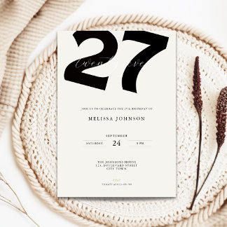Minimal 27th Birthday Invitation - Bold Typo Kaart