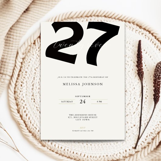 Minimal 27th Birthday Invitation - Bold Typo Kaart