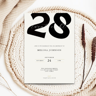 Minimal 28th Birthday Invitation - Bold Typo Kaart