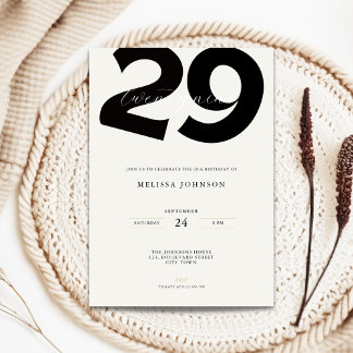 Minimal 29th Birthday Invitation - Bold Typo Kaart