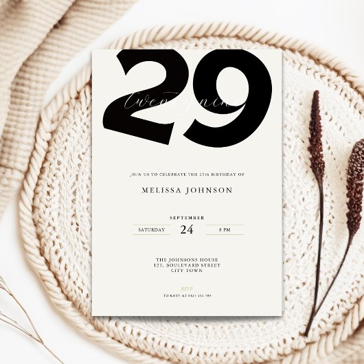 Minimal 29th Birthday Invitation - Bold Typo Kaart