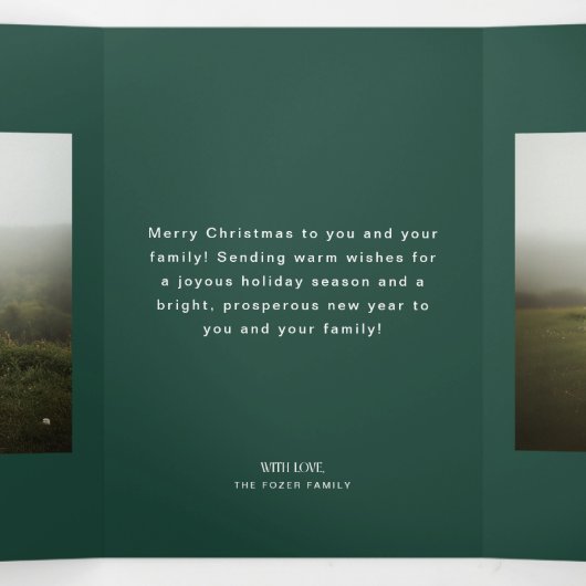 Minimal 2 Photo Green Family Christmas Drieluik Wenskaart (Binnenkant midden)