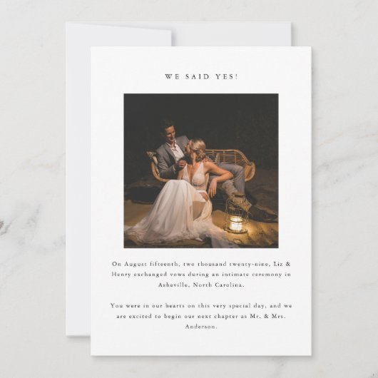Minimal 2-Photo 'We Said Yes!' Wedding Elopement Aankondiging (Voorkant)