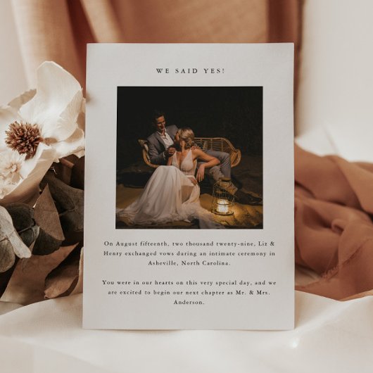 Minimal 2-Photo 'We Said Yes!' Wedding Elopement Aankondiging