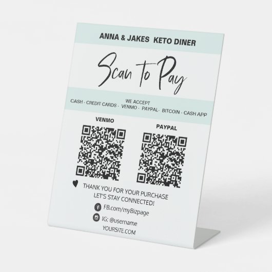 *~* MINIMAL - 2 QR-BETALING - tabletoptabel Tent Reclamebord Met Voetstuk (Voorkant)