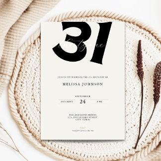 Minimal 31st Birthday Invitation - Bold Typo Kaart