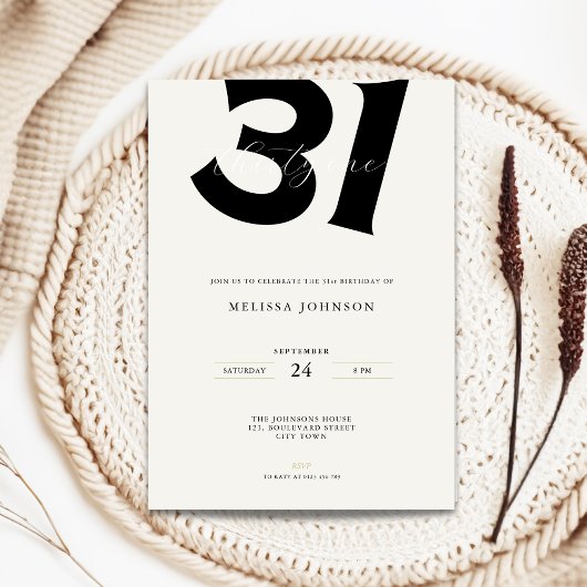 Minimal 31st Birthday Invitation - Bold Typo Kaart