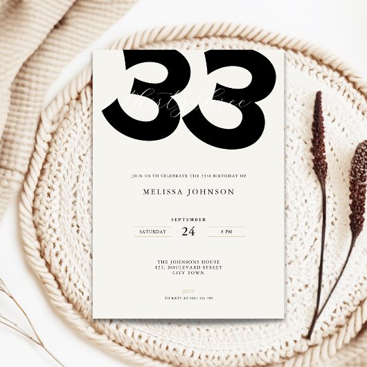 Minimal 33rd Birthday Invitation - Bold Typo Kaart