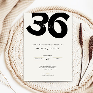 Minimal 36th Birthday Invitation - Bold Typo Kaart