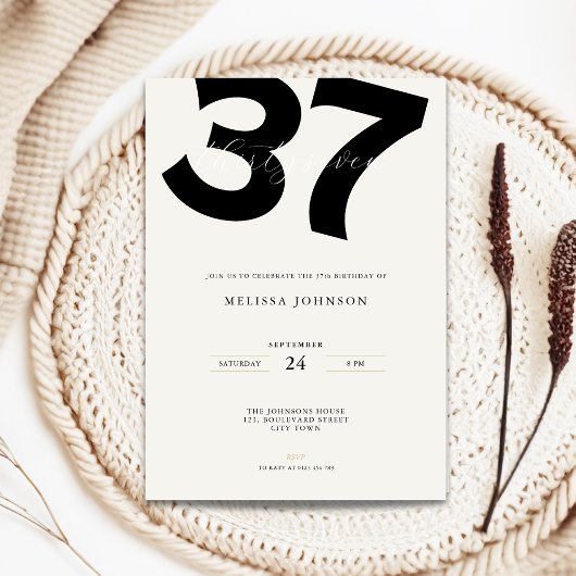 Minimal 37th Birthday Invitation - Bold Typo Kaart