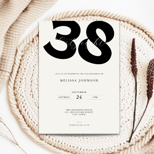 Minimal 38th Birthday Invitation - Bold Typo Kaart