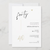 Minimal 40th Birthday Invitation Black and White Kaart (Voorkant)