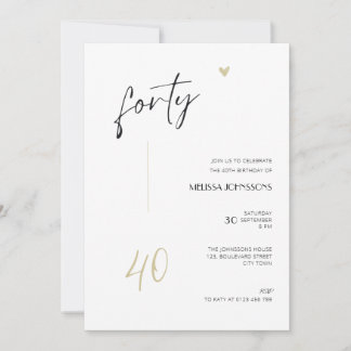 Minimal 40th Birthday Invitation Black and White Kaart