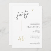 Minimal 40th Birthday Invitation Black and White Kaart (Voorkant / Achterkant)