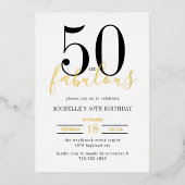 Minimal 50 and Fabulous 50th Birthday Party  Folie Uitnodiging (Voorkant)