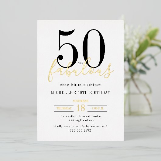 Minimal 50 and Fabulous 50th Birthday Party  Folie Uitnodiging (Staand Voorkant)