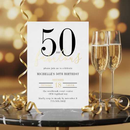 Minimal 50 and Fabulous 50th Birthday Party  Folie Uitnodiging