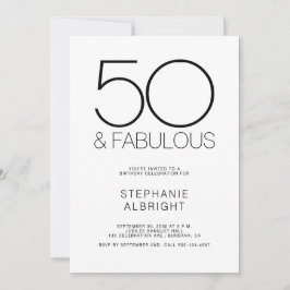 Minimal 50 and Fabulous 50th Birthday Party Kaart