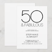 Minimal 50 and Fabulous 50th Birthday Party Kaart (Voorkant / Achterkant)